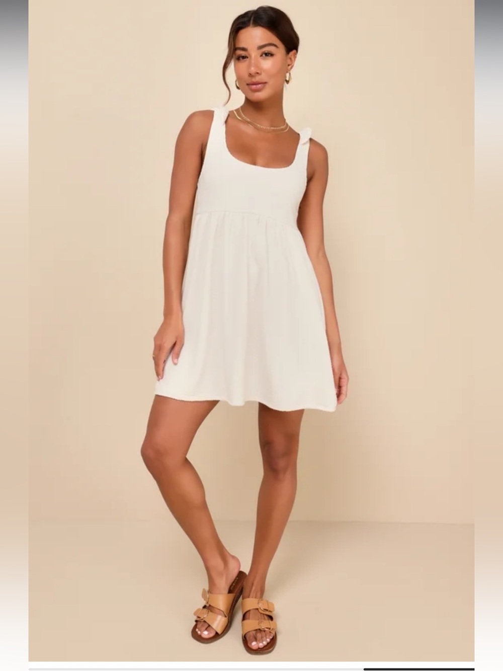 NWT lulus Cute Certainty Ivory Textured Ribbed Knit Tie-Strap Mini Dress Size S - Picture 3 of 13